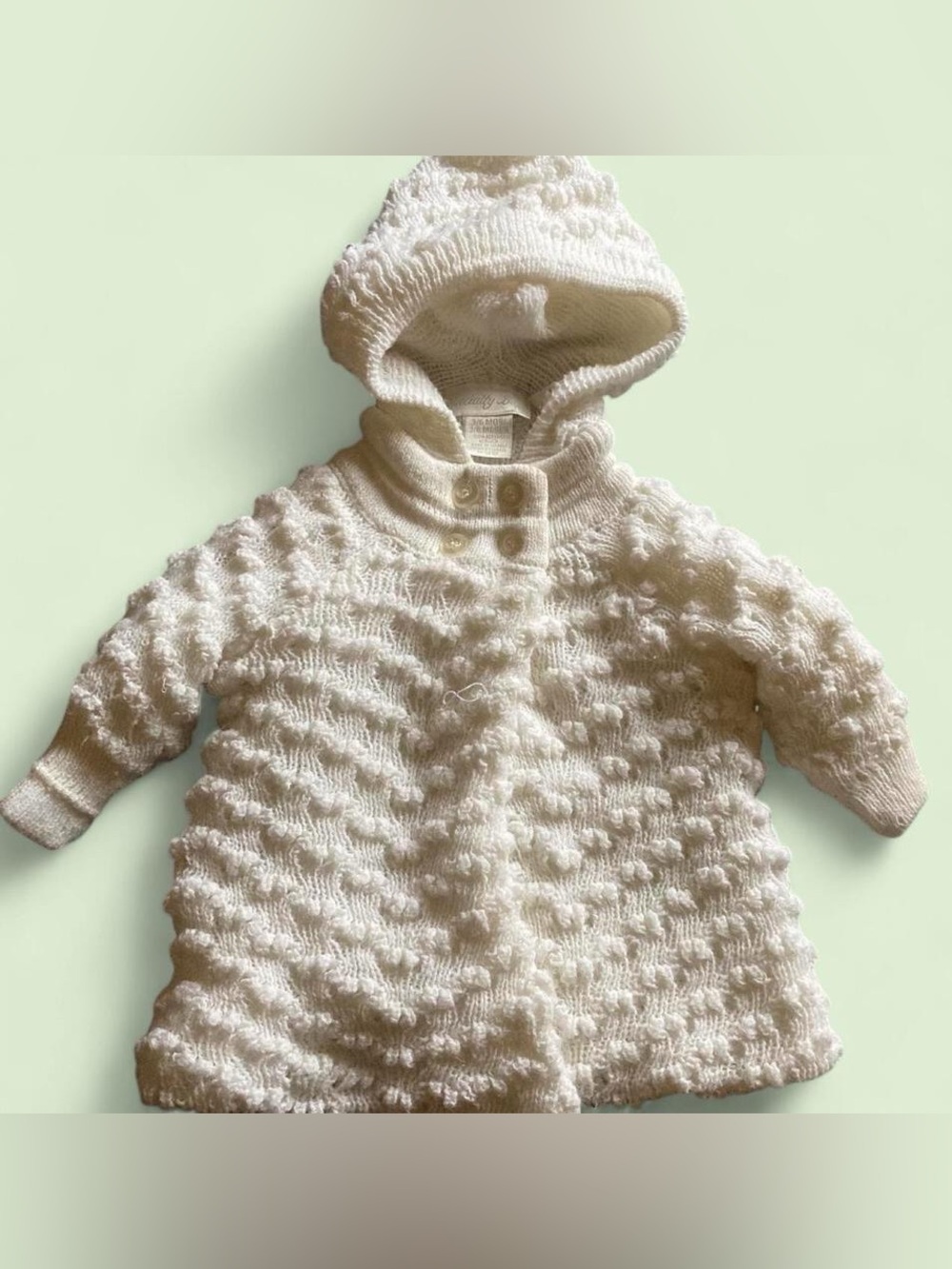 Baby Hooded Sweater, Winter White, 3-6 months